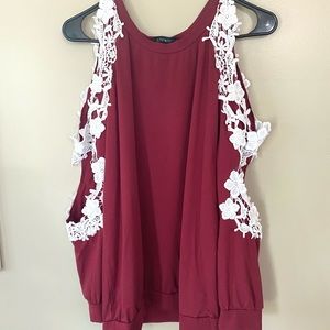Maroon Cold Shoulder Sweater with Crochet Details